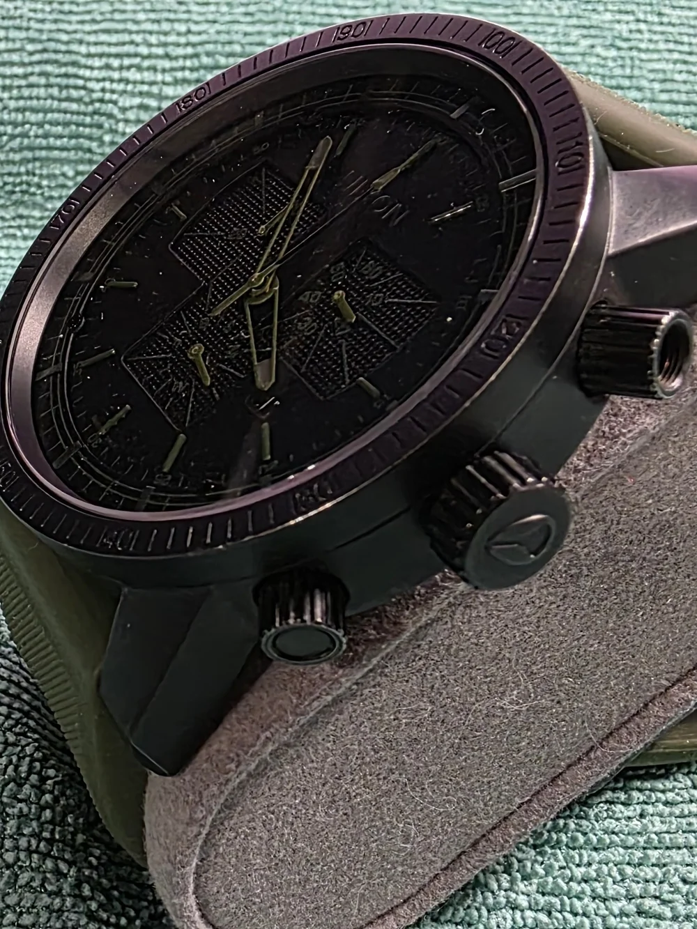 Nixon Black Dial Chronograph Watch with Olive Green Strap